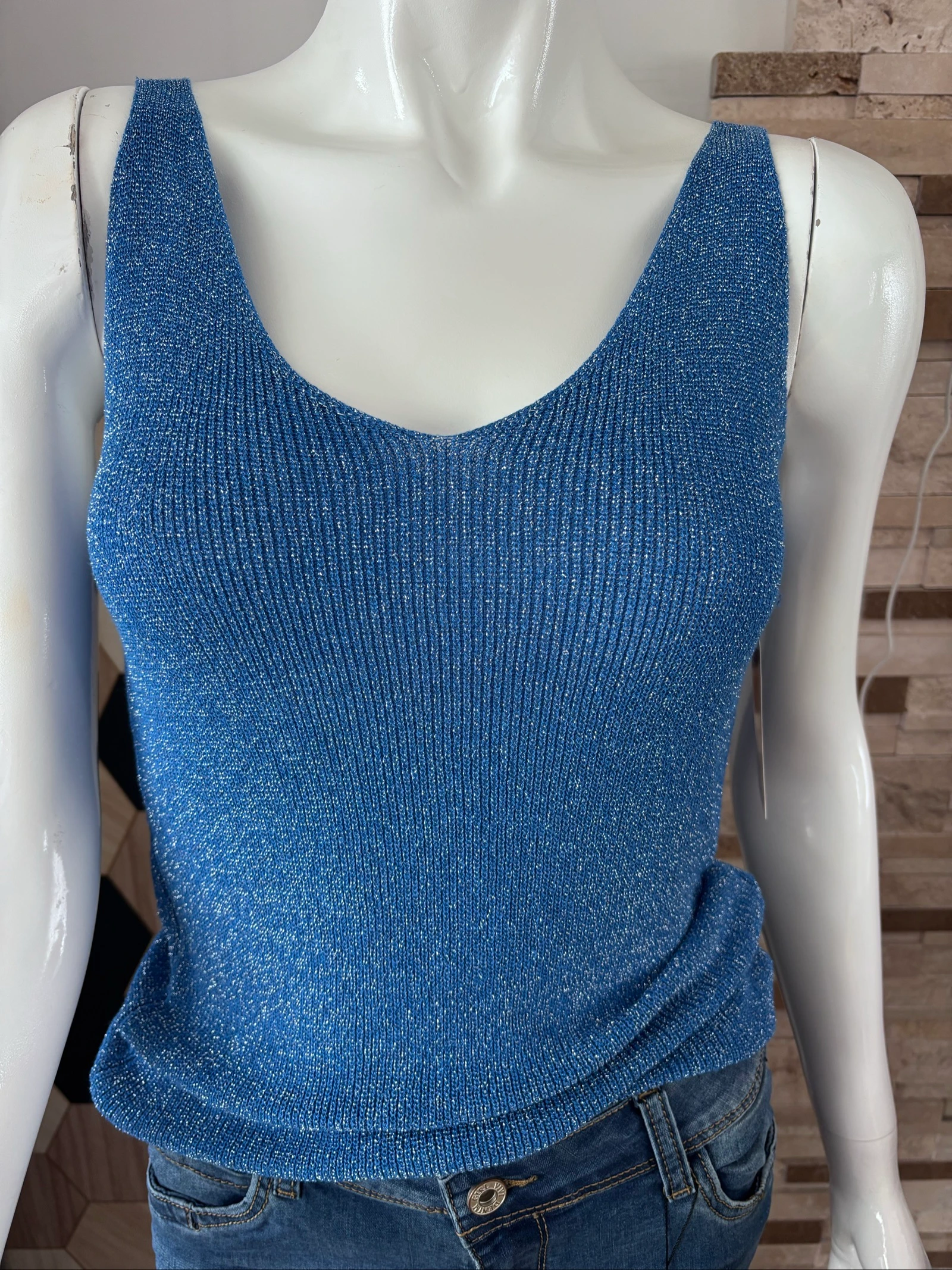 Débardeur lurex pailleté bleu